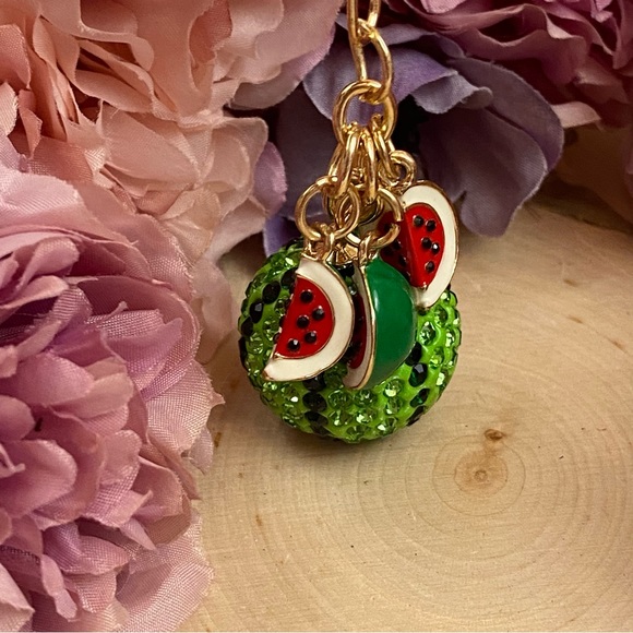 Crystal Watermelon & Watermelon Slice Charms Keychain - Picture 13 of 14